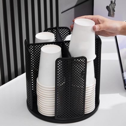 360° Rotatable Paper Cup and Lid Holder Plastic Cup Storage Organizer