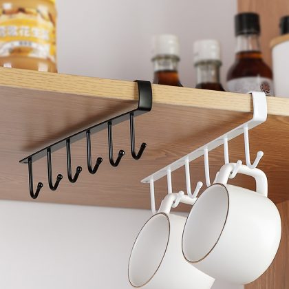 6 Hooks Storage Shelf Metal Under Shelves Hanging Rack Cup Utensils Holder